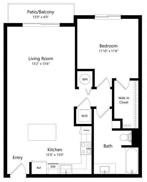 One Bedroom Floor Plan 795 Sq. Ft. at Boca Vue Luxury Apartments in Boca Raton, FL